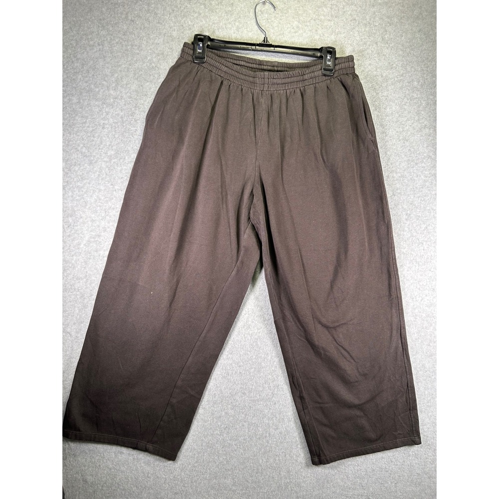 Stain*HM Womens Wide Leg Cropped Sweatpants Size L charcoal Fleece Lounge Capris